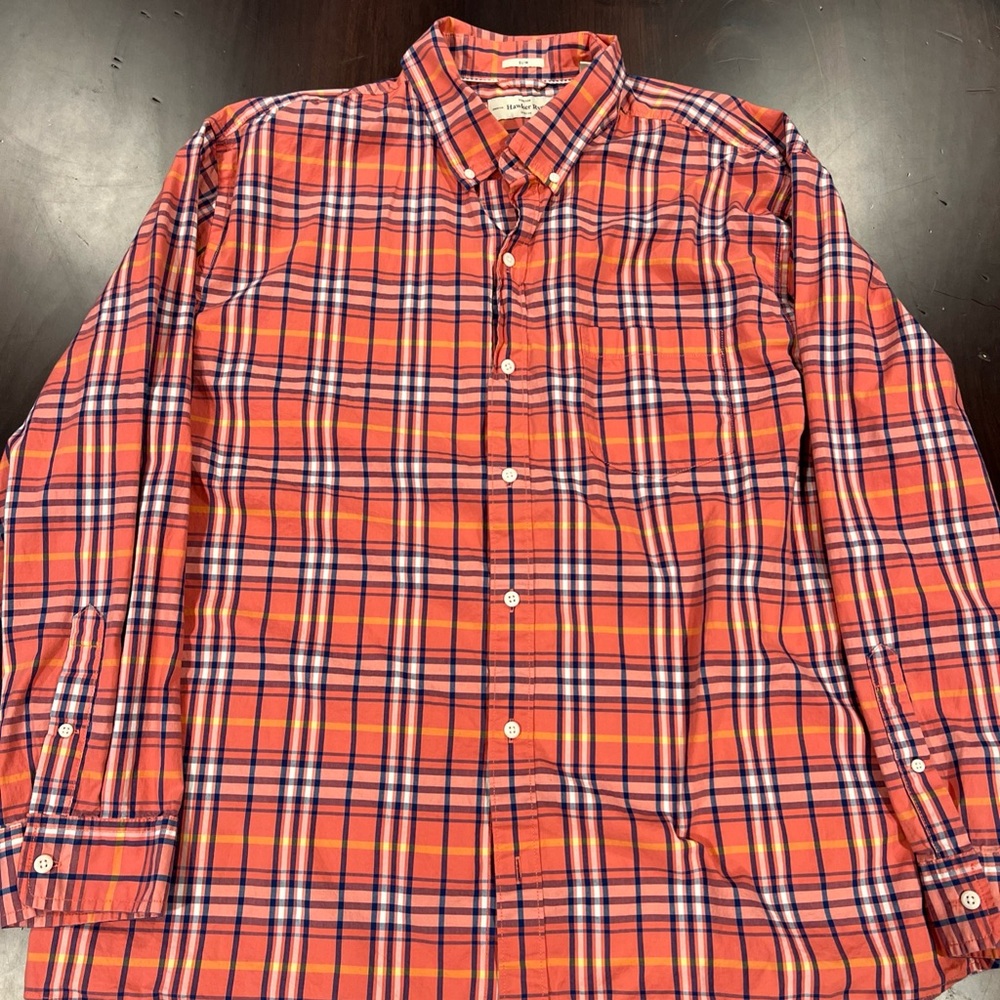 Casual Orange and Red Plaid Button Down Shirt